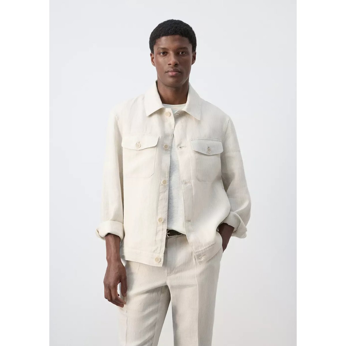 Veste 100 % lin à rayures blanc, MANGO MAN