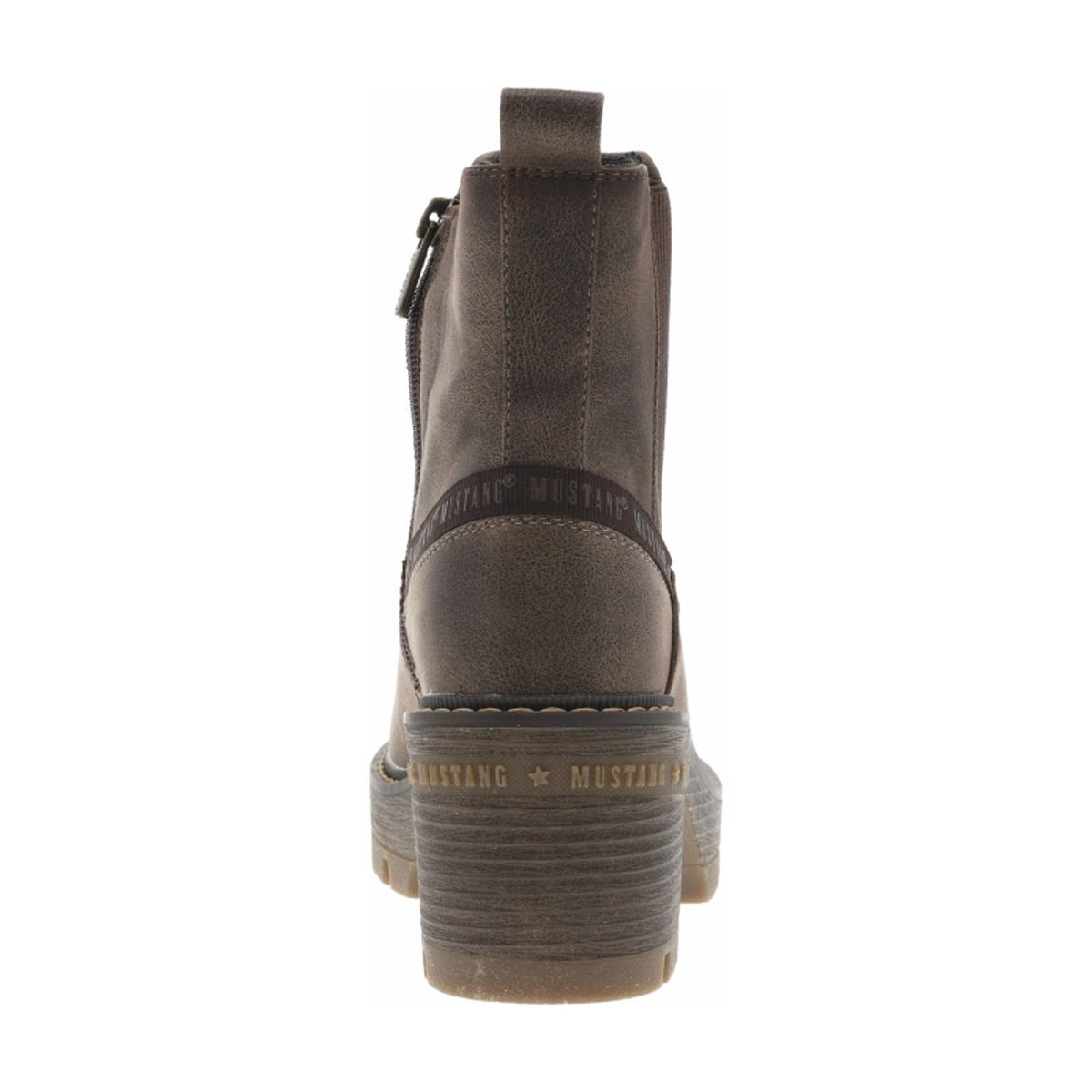 Boots cognac à talon décroché moyen avec un zip et un soufflet élastiqué taupe, MUSTANG