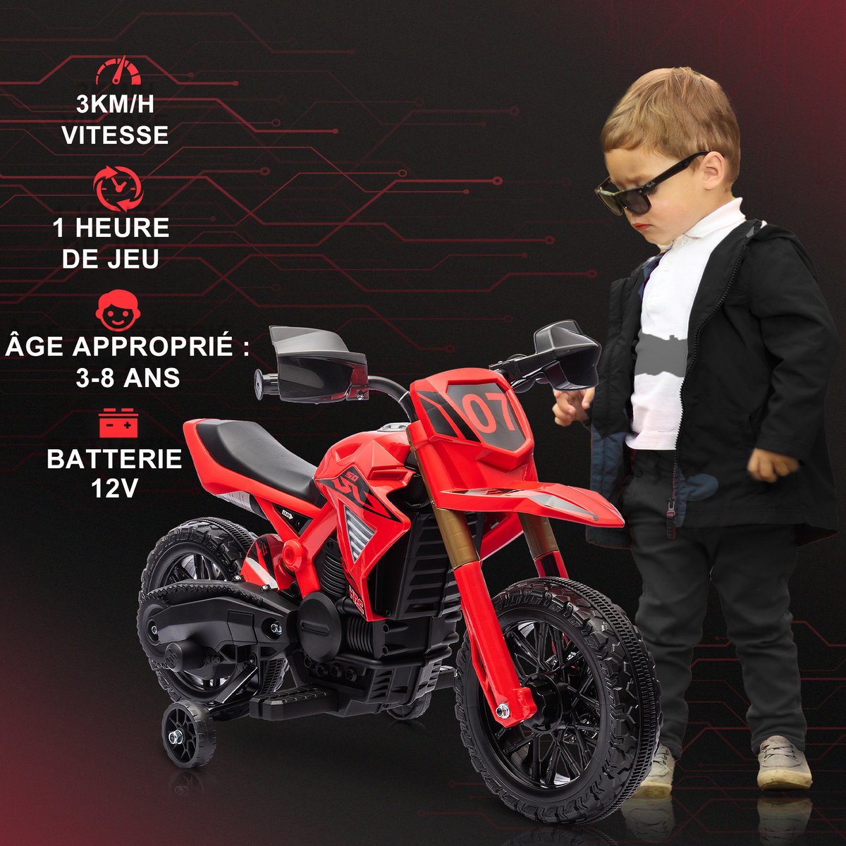 Moto électrique à conducteur assis Plastique rouge, AIYAPLAY