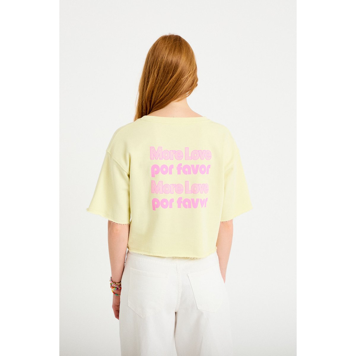 Sweat oversize cropped col rond jaune clair, CACHE CACHE