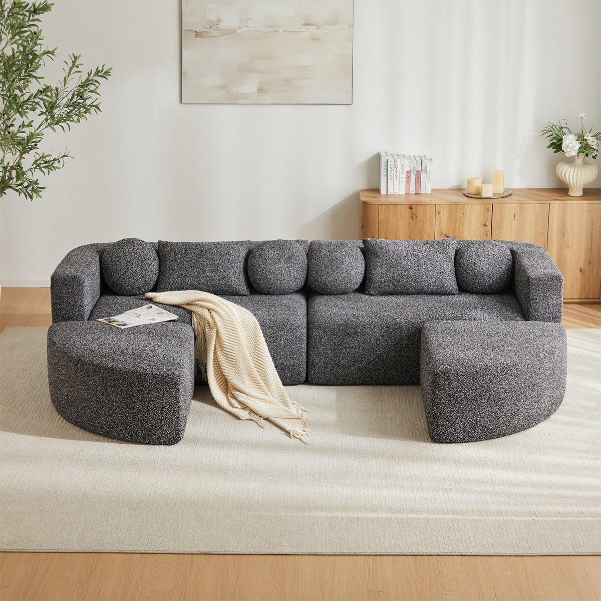 Canapé d'angle modulable convertible en chenille, MODEL1 gris foncé, MEUBLES COSY