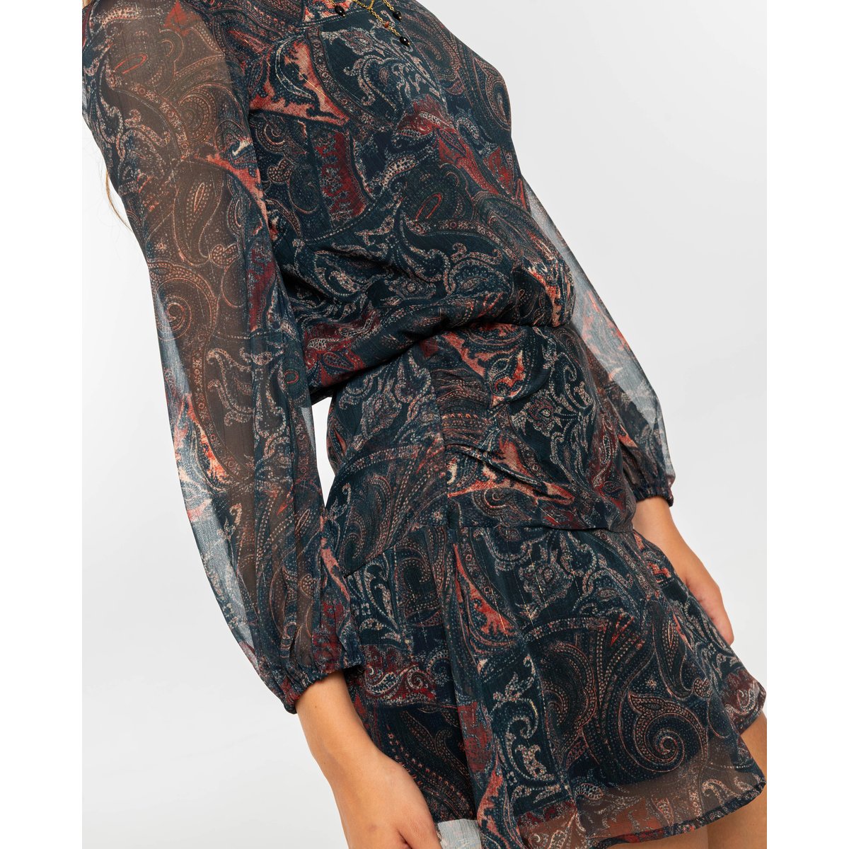 Robe courte imprimée bohème à décolleté asymétrique autre, THE-ARE