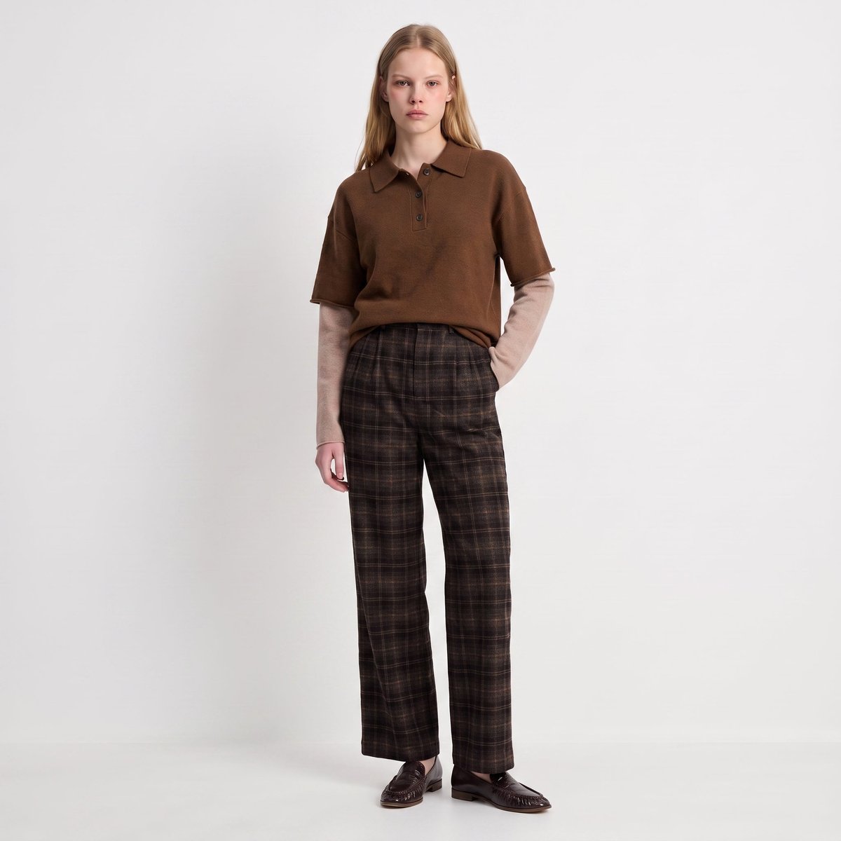 Pull col polo boutonné manches courtes MARELINE brown, ARTLOVE