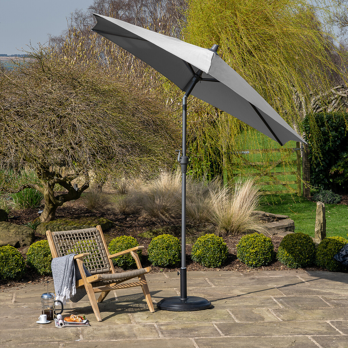 Seville Round Aluminium Garden Parasol 2.5m light grey, SO'HOME