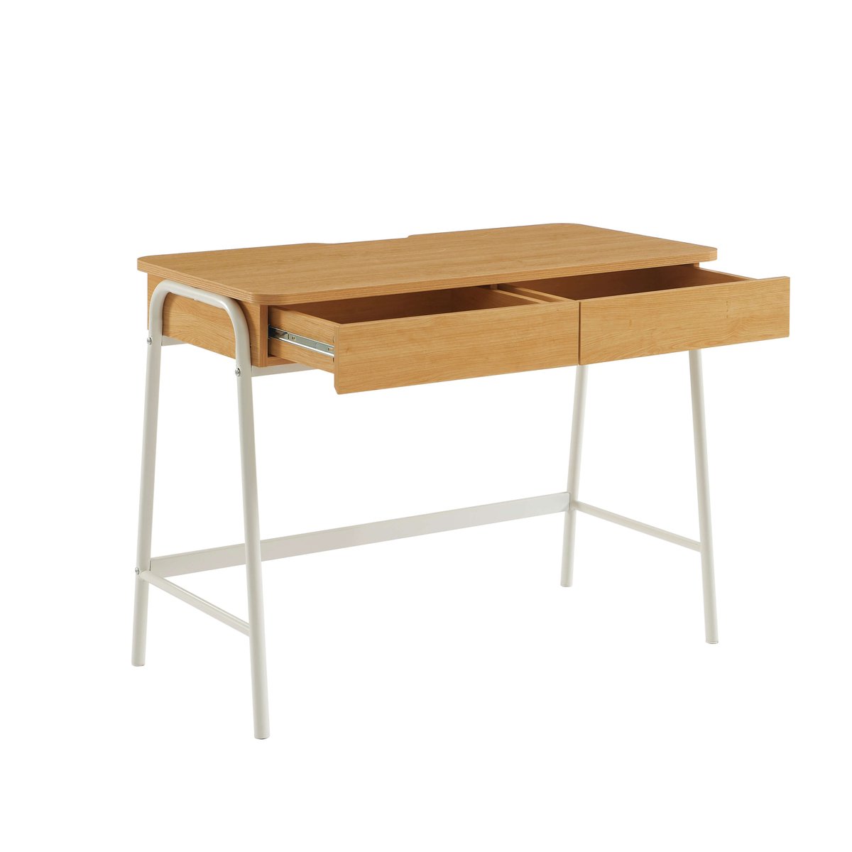 Bureau 2 tiroirs ESRA blanc et effet chêne, BAÏTA