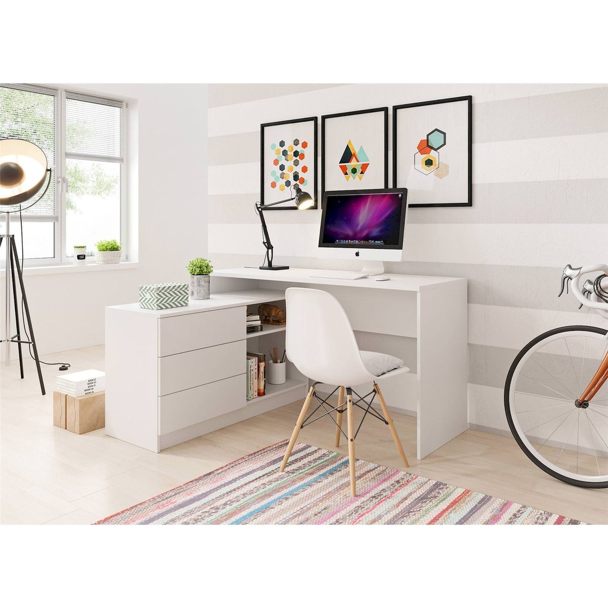 Bureau avec caisson réversible SIHAJO blanc, RECOLLECTION