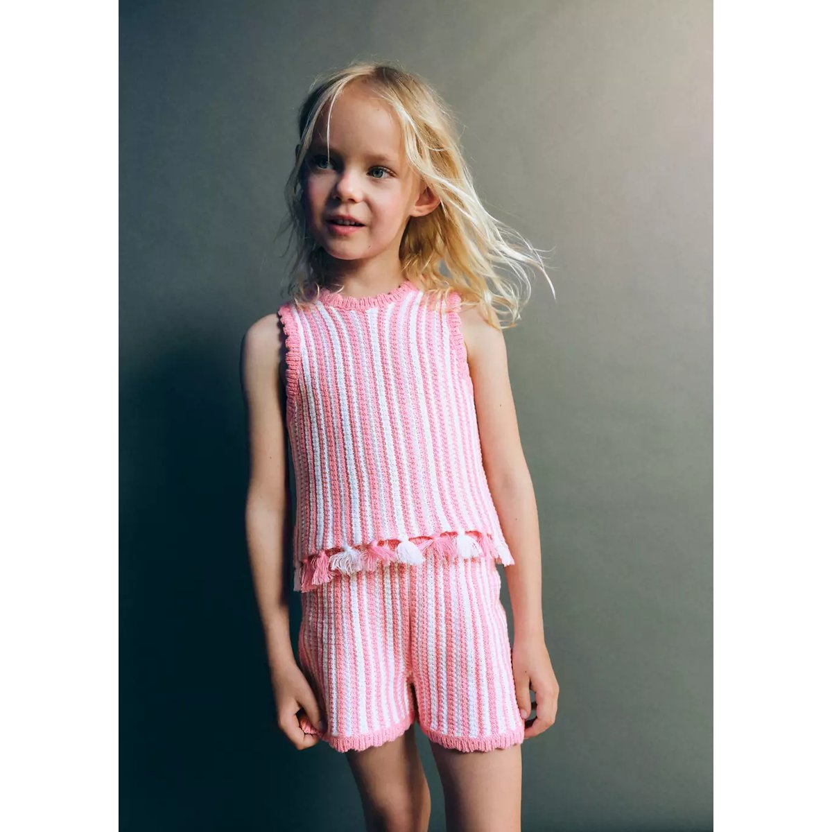 Short en crochet à rayures rose, MANGO BABY