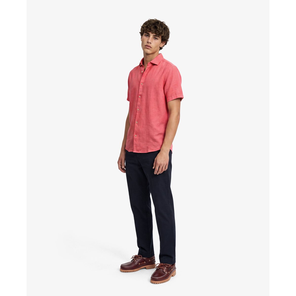 Chemise en lin à manches courtes Riviera corail, SUPERDRY