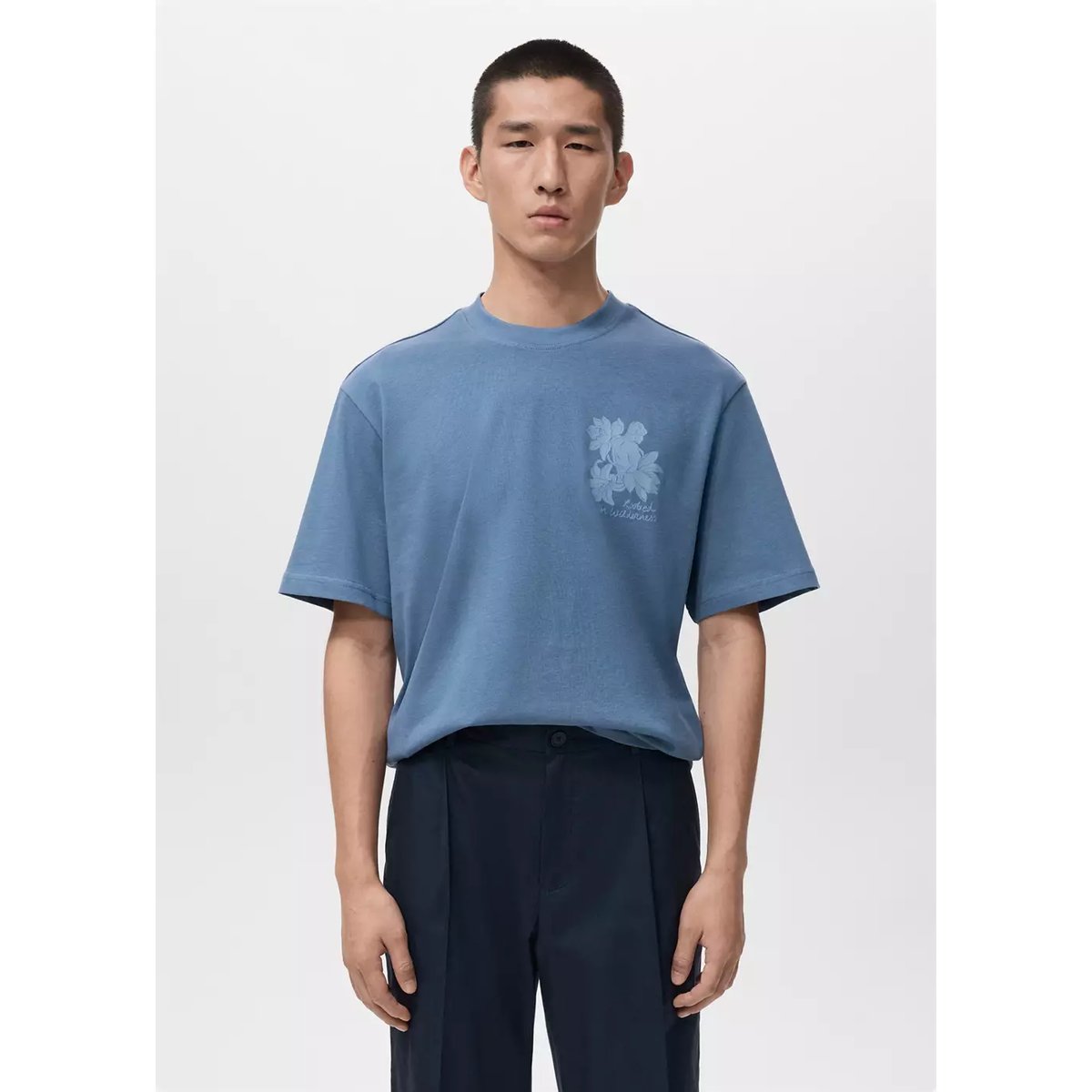 T-shirt 100 % coton texte bleu ciel, MANGO MAN