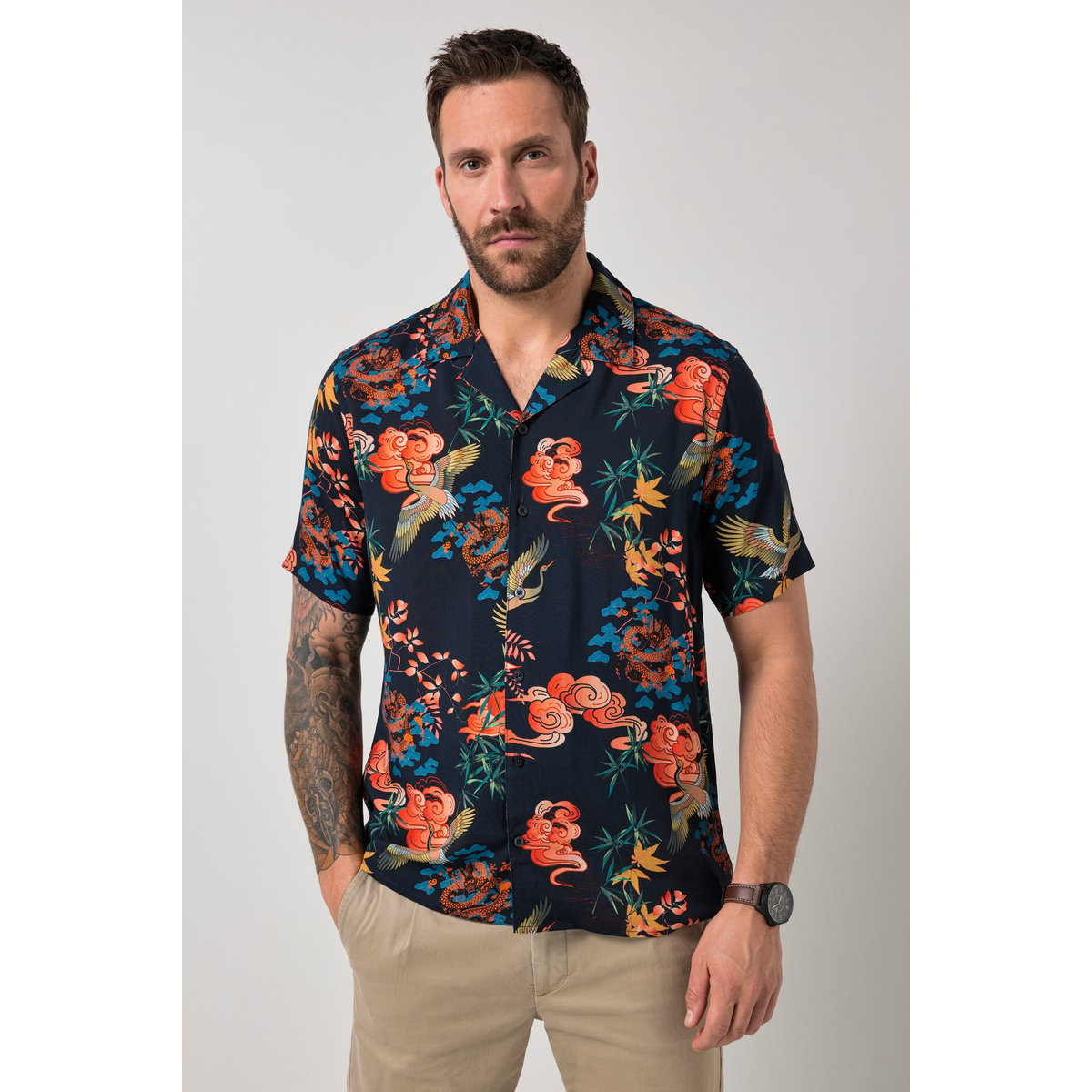 Chemise dans un imprimé all-over bleu marine, JP1880