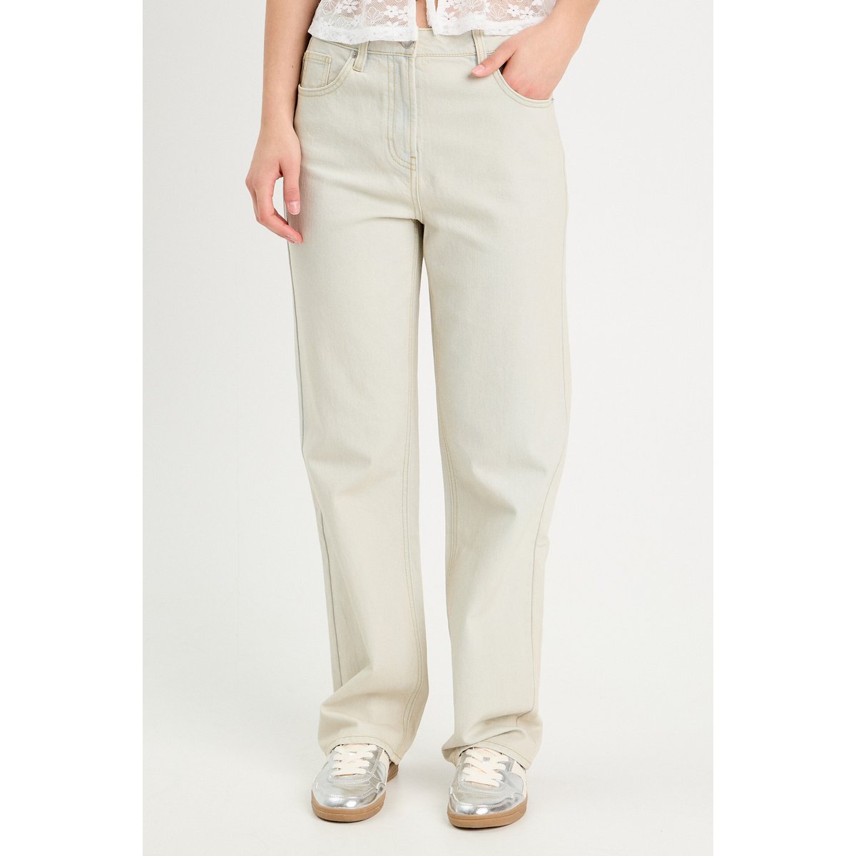 Jeans droit 5 poches denim bleach, CACHE CACHE