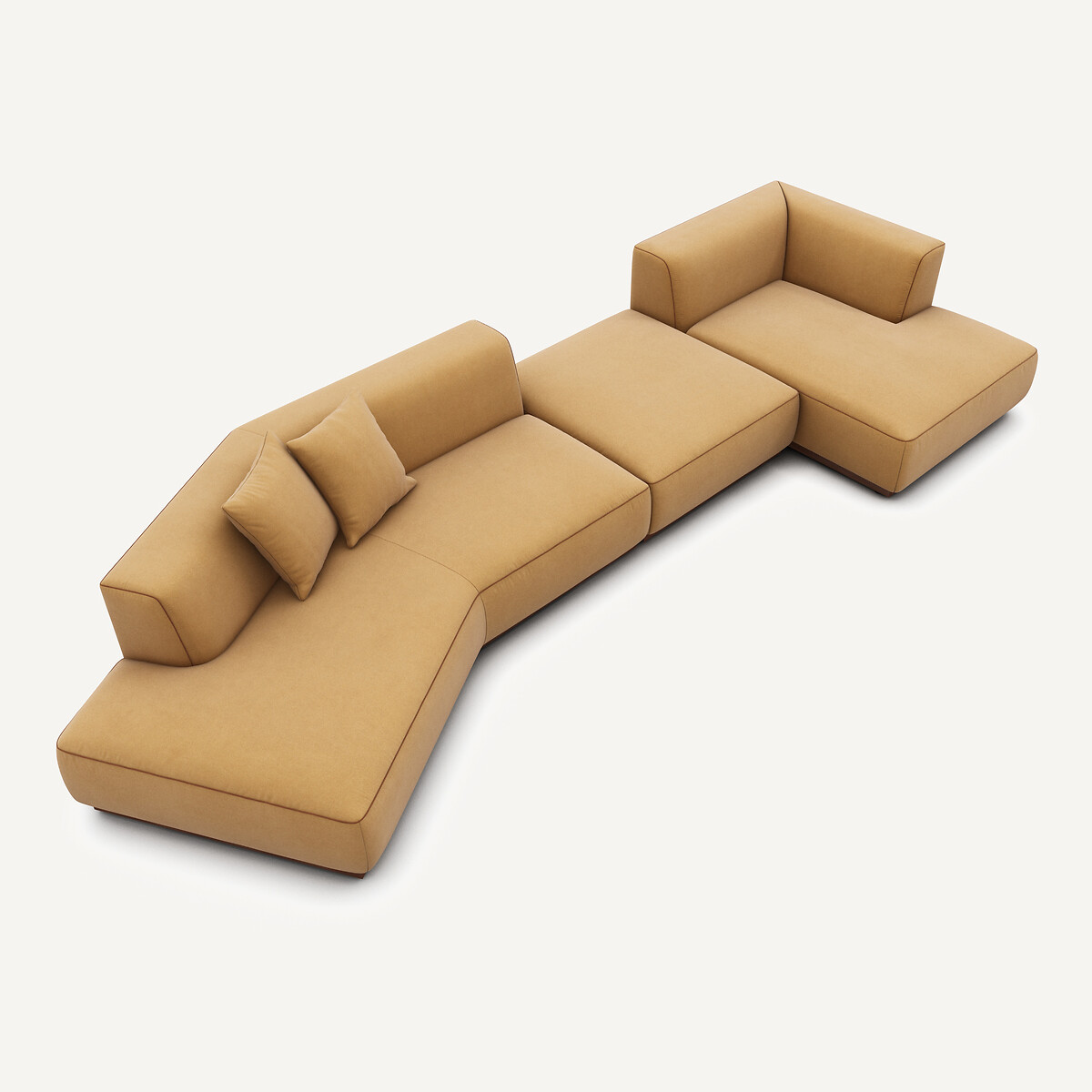 Canapé d'angle droit ouvert avec repose-pieds en velours de lin, JACOPO caramel, AM.PM
