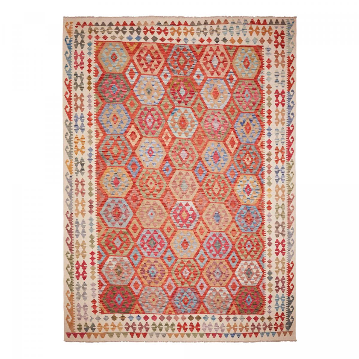 Tapis kilim, motif géométrique, tissé plat en laine, KILIM 71 multicolore, bleu, rouge, UN AMOUR DE TAPIS