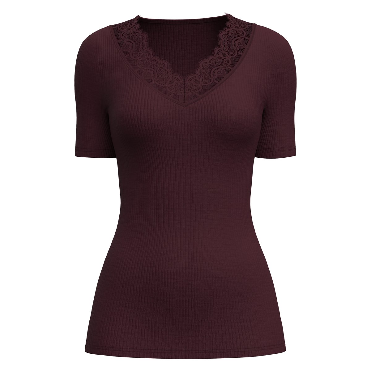 T-shirt à manches courtes en laine et soie manches courtes Laine SILKY WOOL JOY black cherry, CALIDA