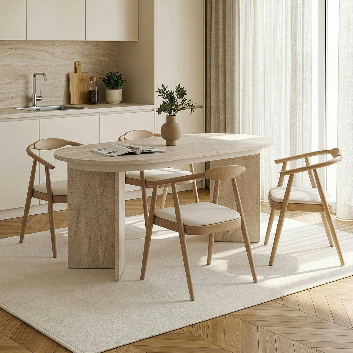 Table ovale extensible 8 places MARFA travertin, PIER IMPORT