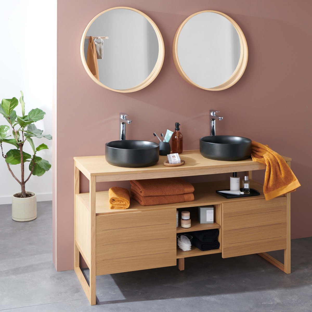 Meuble double +vasque +miroir ATOLL bois clair, MOB IN