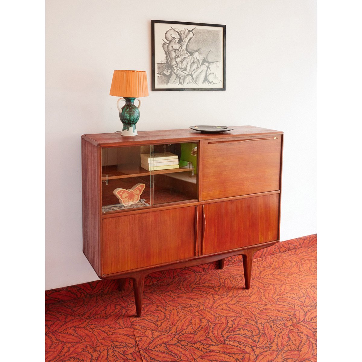 Enfilade haute scandinave en bois Margaret N°781 - Bon état bois clair, DEBONGOUT