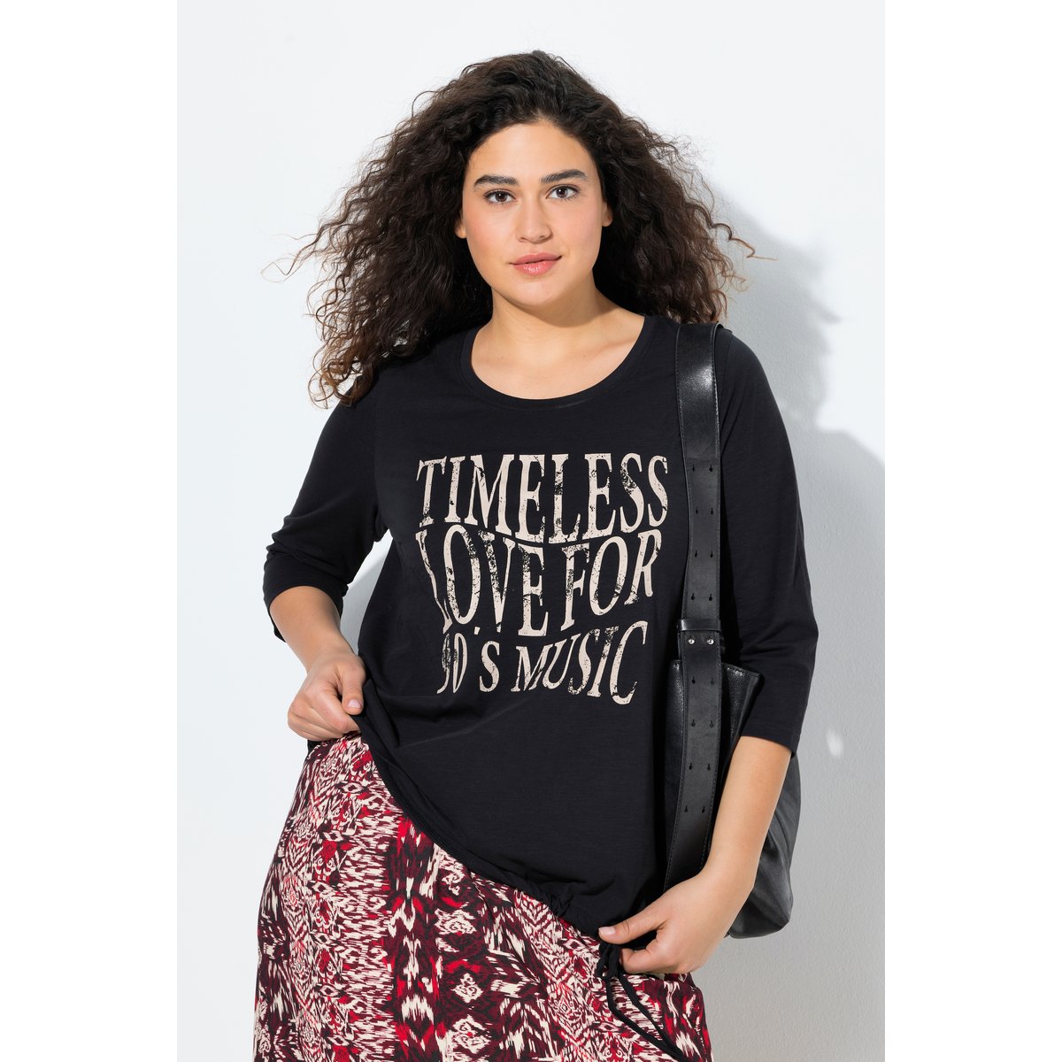 T-shirt à col rond et manches 3/4 noir, ULLA POPKEN