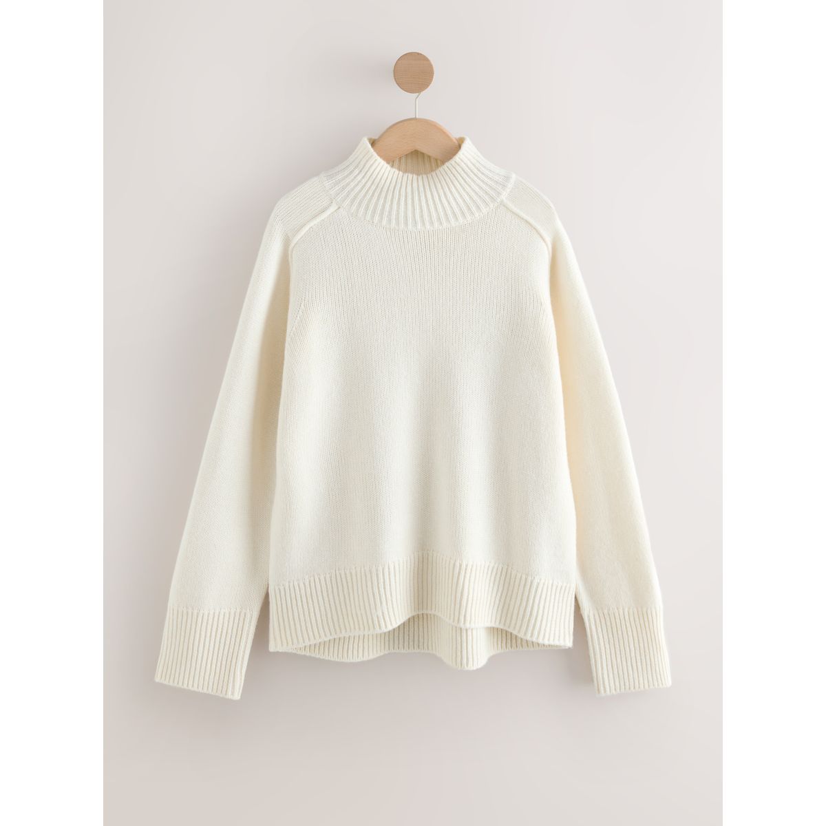 Pull col droit en maille épaisse laine écru, NEXT