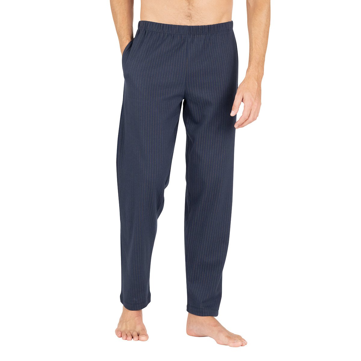 Pyjama en interlock, pantalon rayé marron/bleu marine, EMINENCE