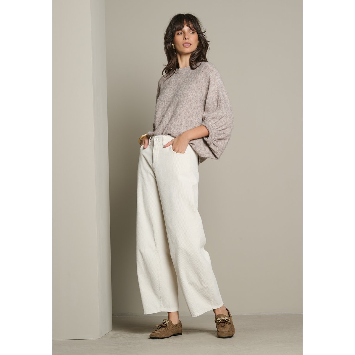 Pantalon barrel en velours côtelé blanc vanille, LOLALIZA