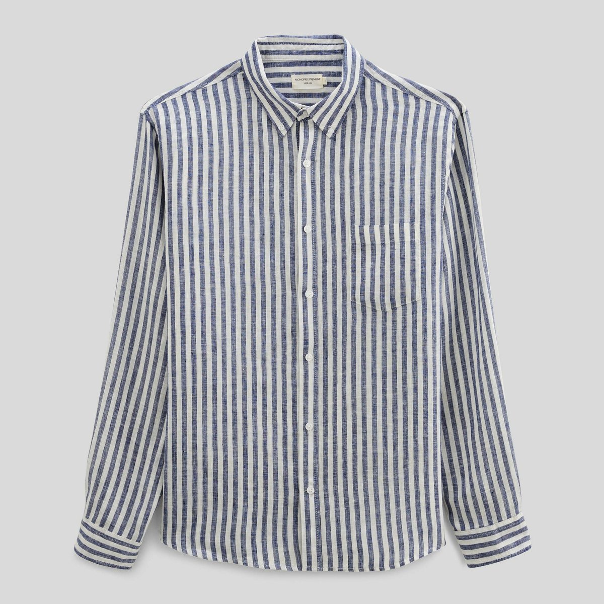 Chemise rayée en lin chine, MONOPRIX
