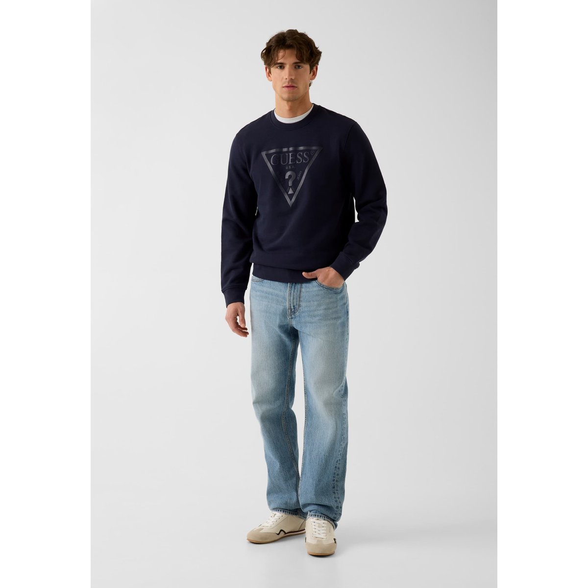 Sweatshirt Avec Logo Brodé bleu foncé, GUESS