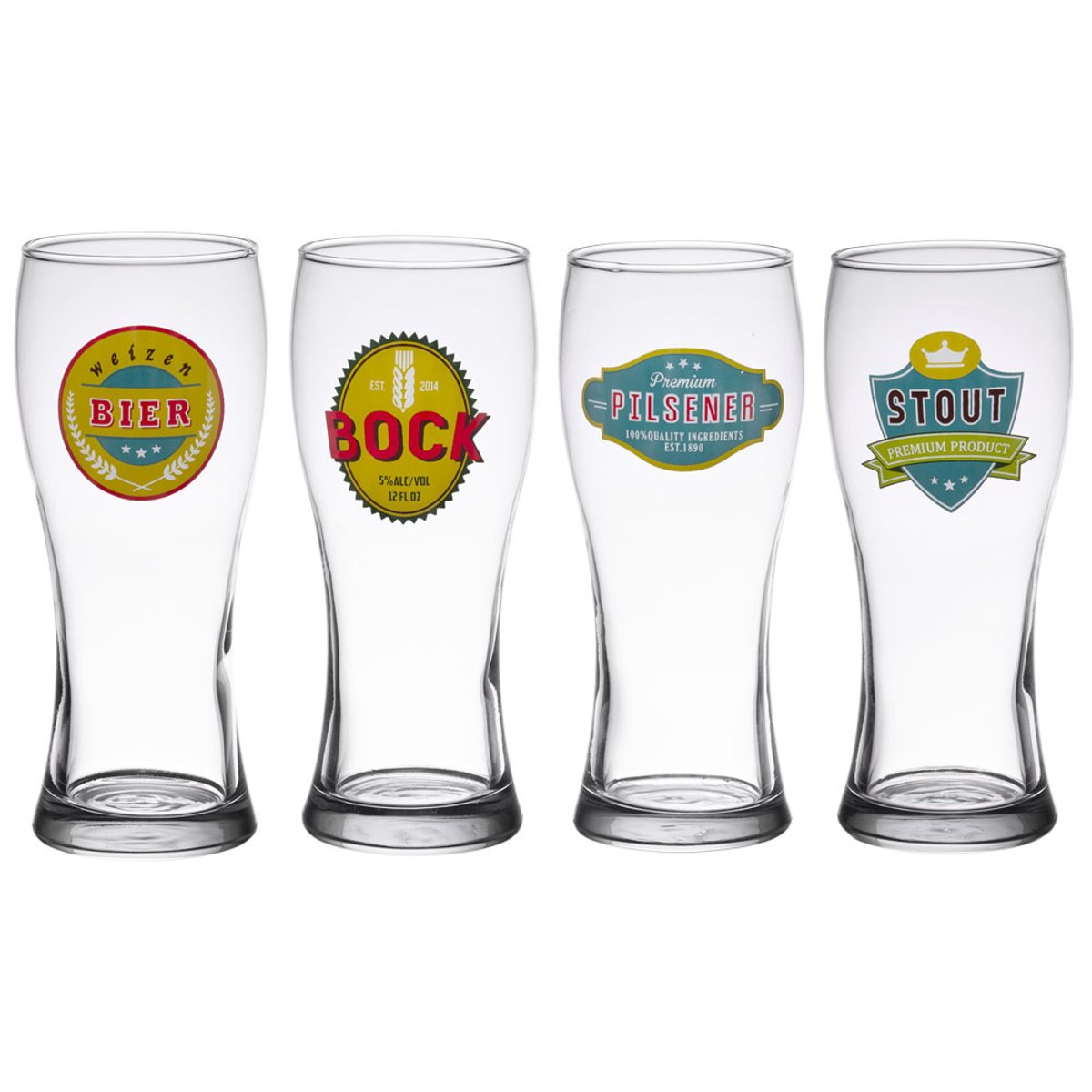 Coffret de 4 chopes à bières 50 cl décorées transparent / cristal, TREND'UP
