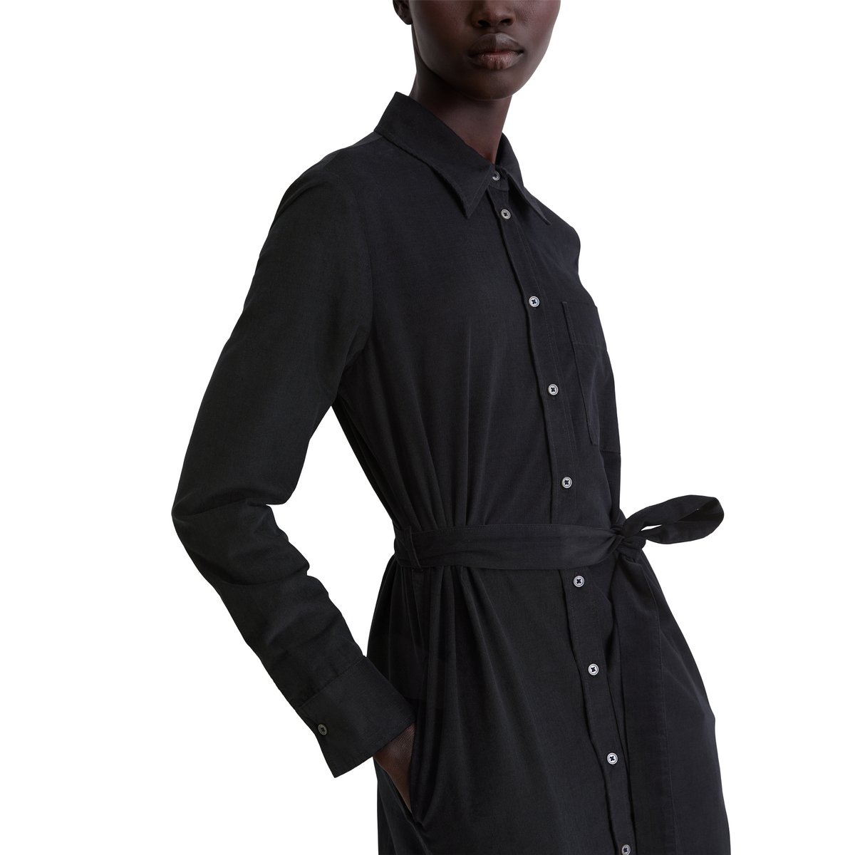 Robe en velours côtelé fin regular en doux mélange de coton organique et de lyocell bleu foncé, MARC O'POLO