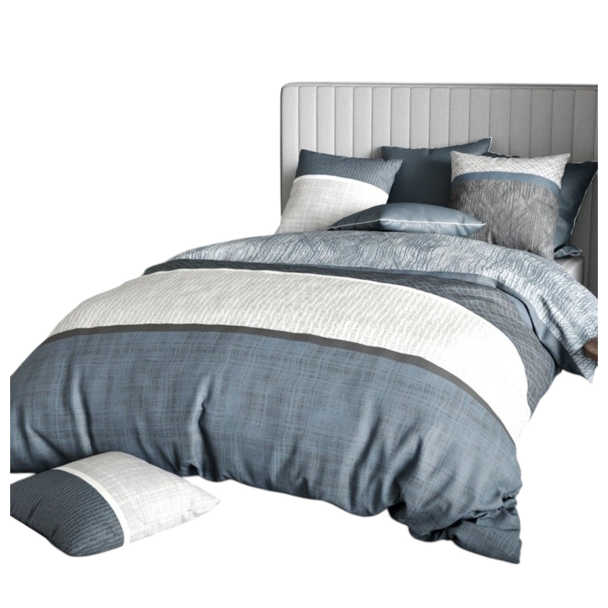 Housse de couette + 2 taies Brehat bleu, EDEN
