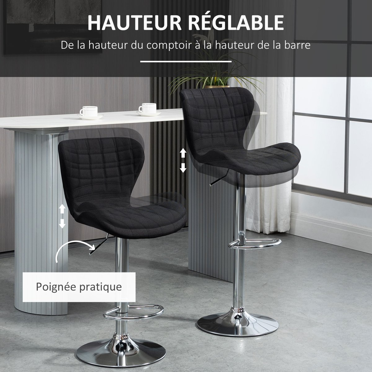 Tabouret de bar Lin Noir noir, HOMCOM