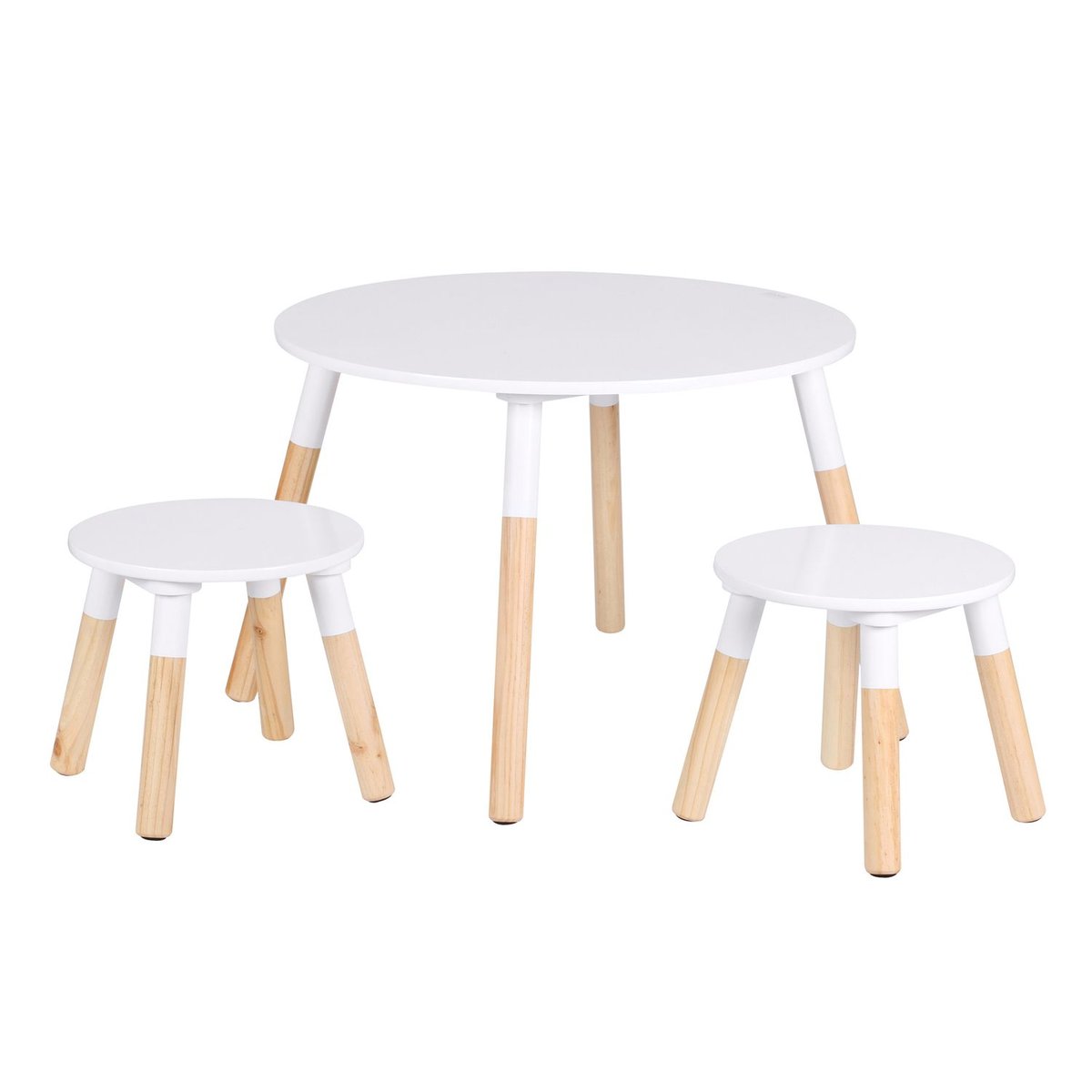 Table enfant avec 2 tabourets avec pieds bicolores DREAM blanc, TOILINUX
