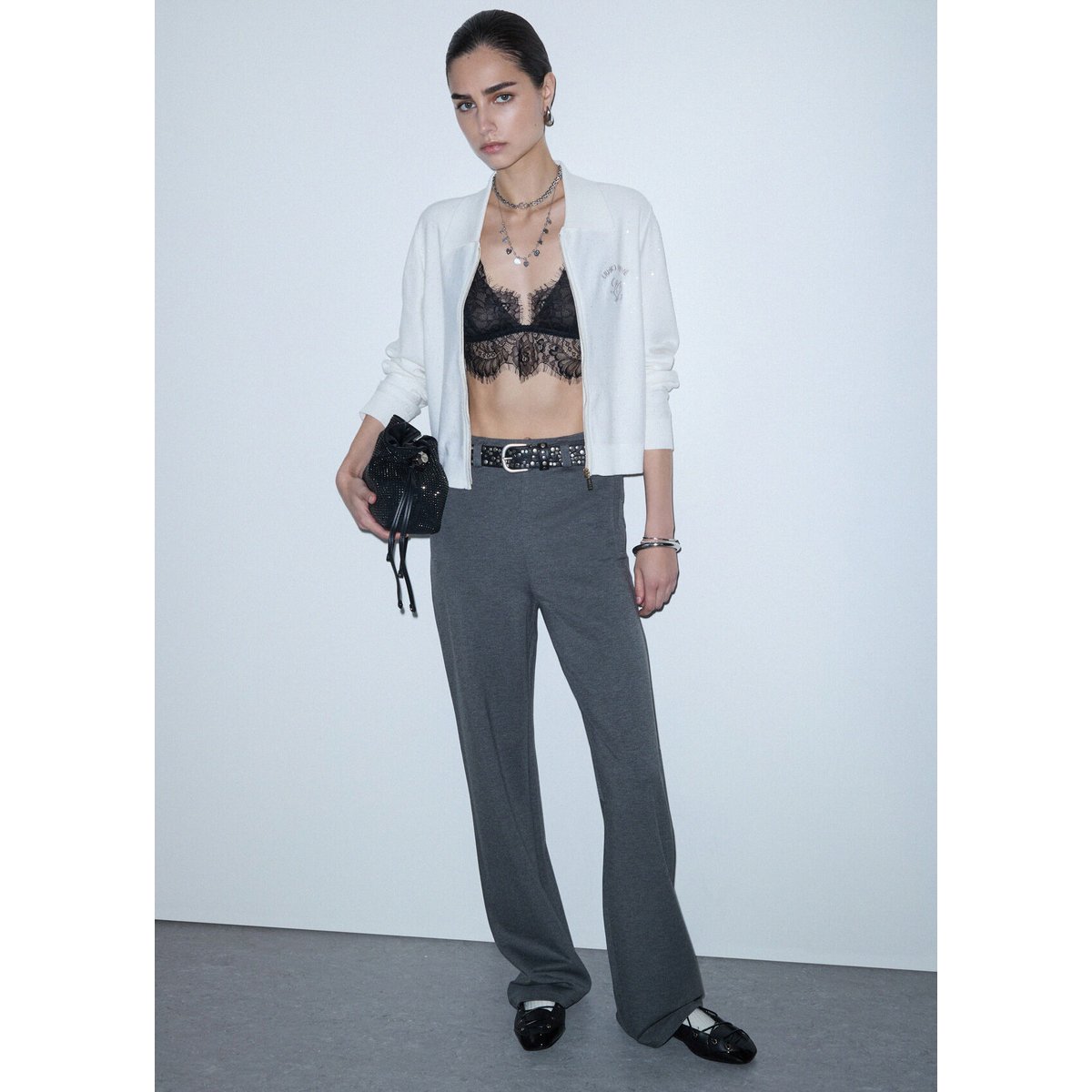Pantalon coupe regular en punto milano gris, LIU JO