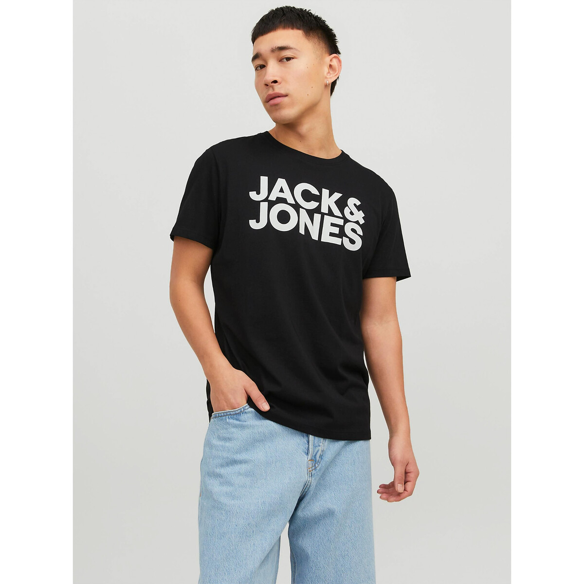 T-Shirt mit rundem Ausschnitt schwarz, JACK & JONES