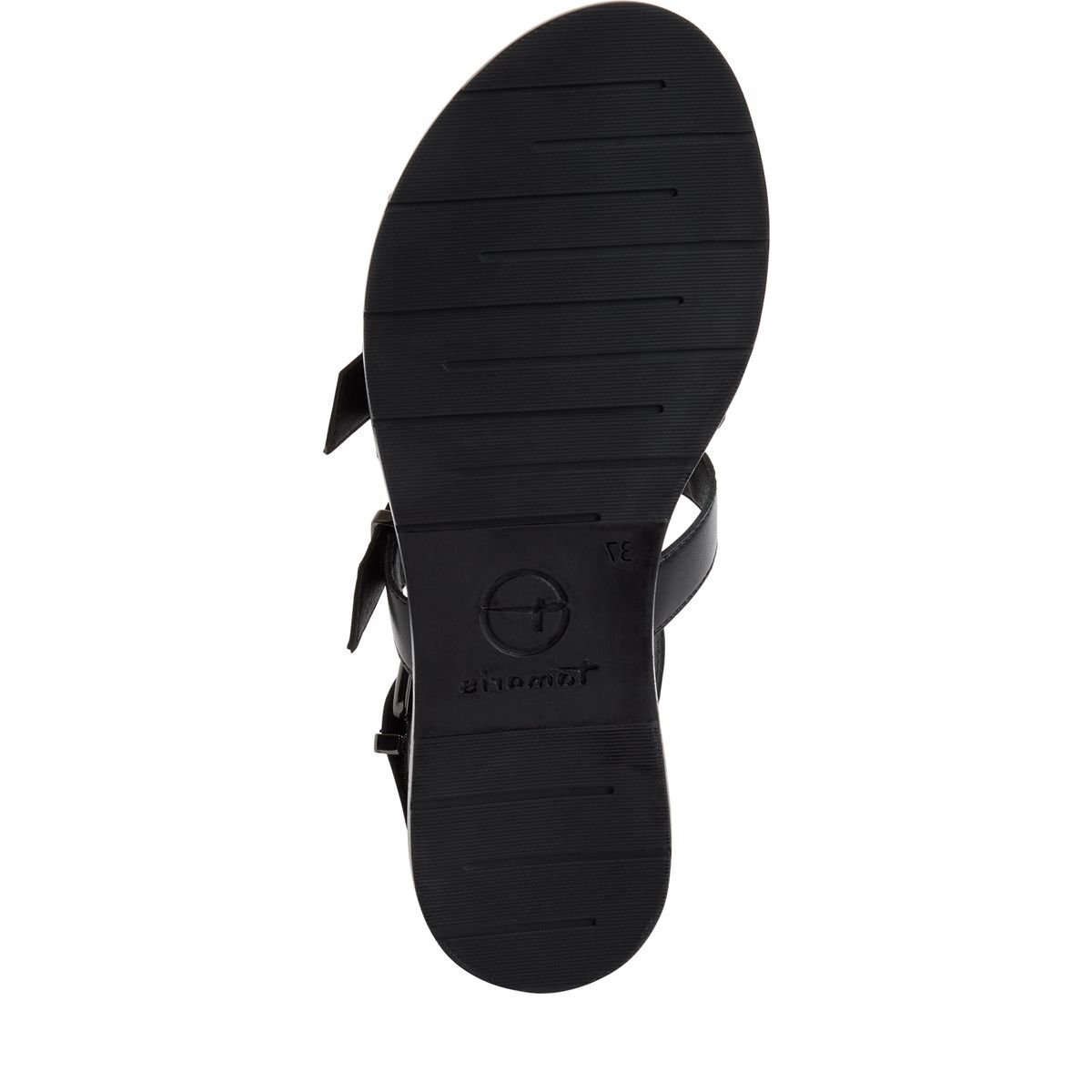 Sandales plates en cuir, talon fermé noir, TAMARIS