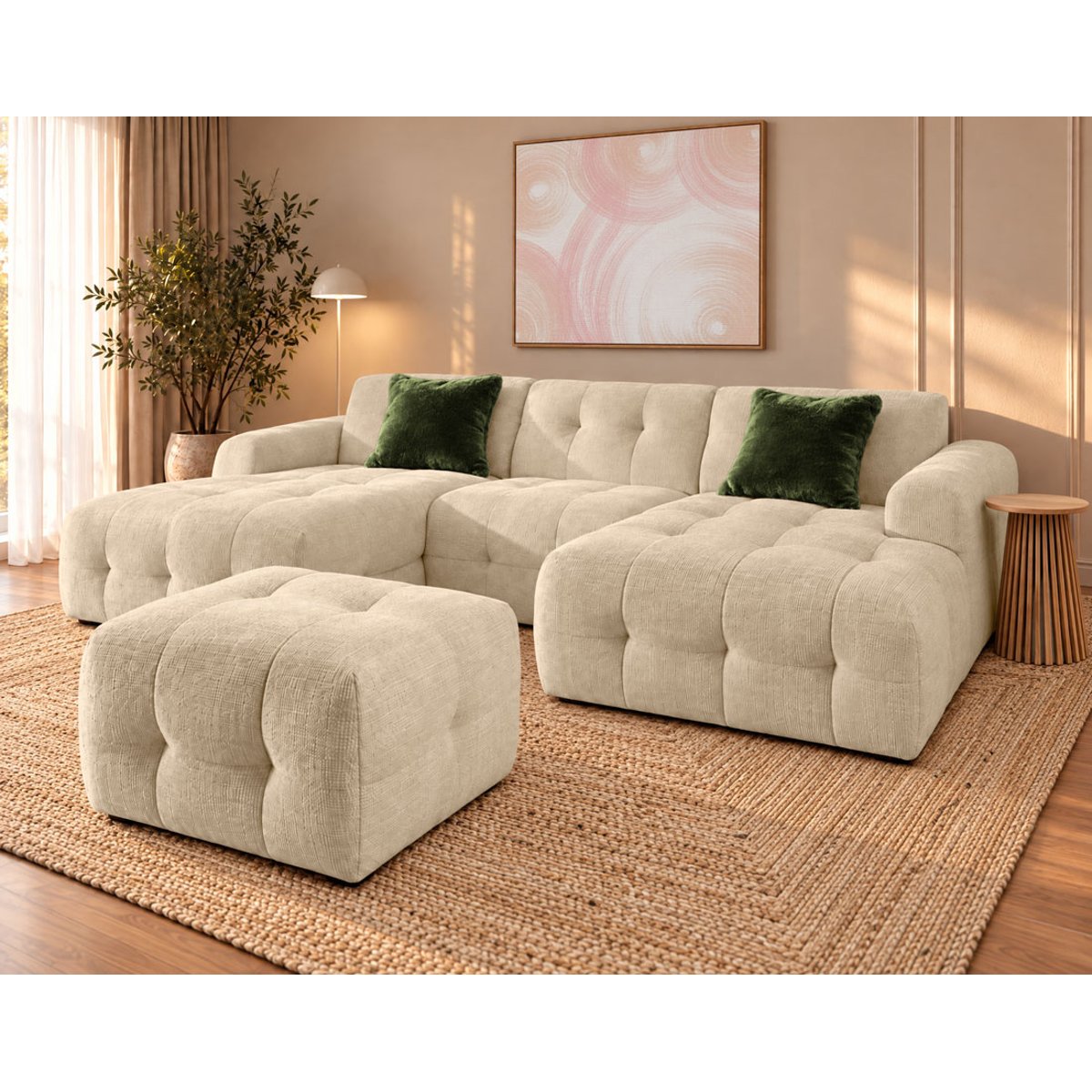 Pouf en velours texturé, DIANE beige, BEST MOBILIER