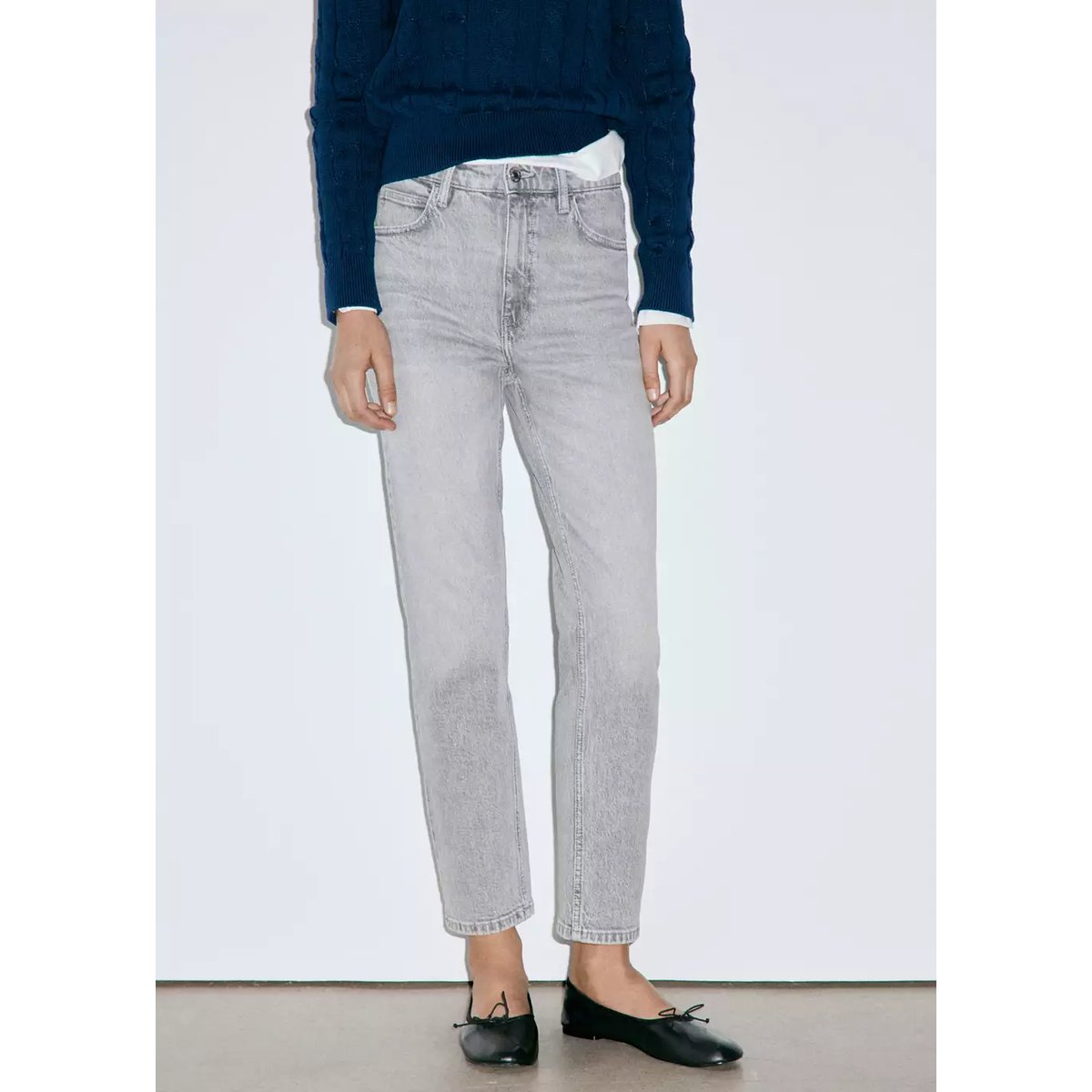 Jean Newmom confort taille haute gris denim, MANGO