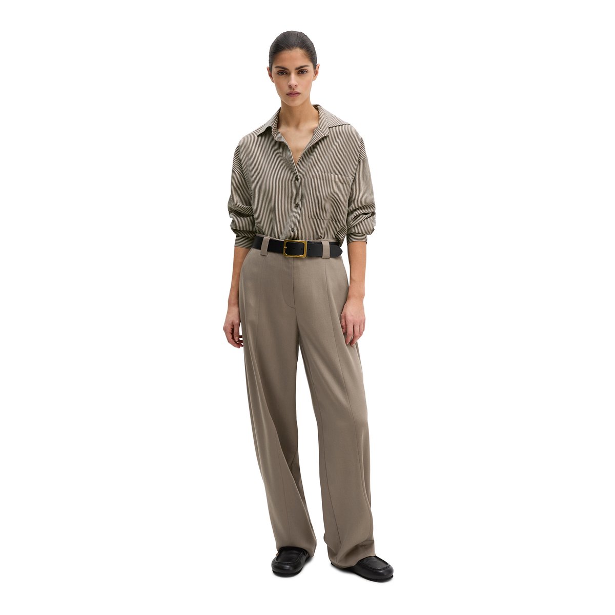 Blouse à rayures relaxed en mélange crinkle-viscose marron, MARC O'POLO