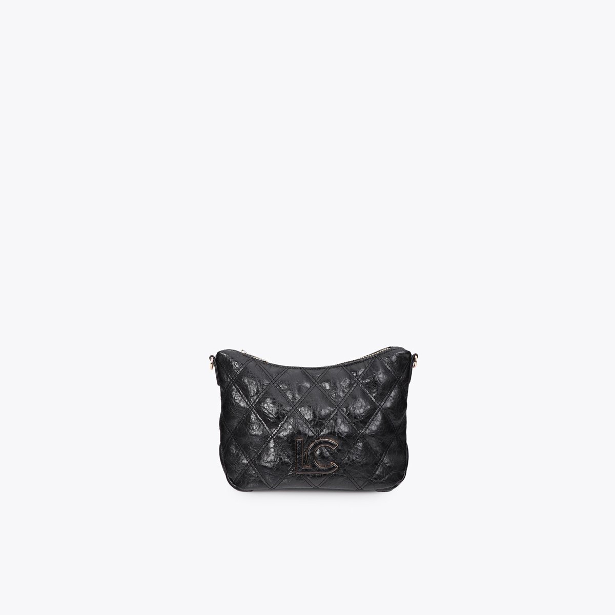 Sac à bandoulière matelassé à logo métallique noir, LOLA CASADEMUNT