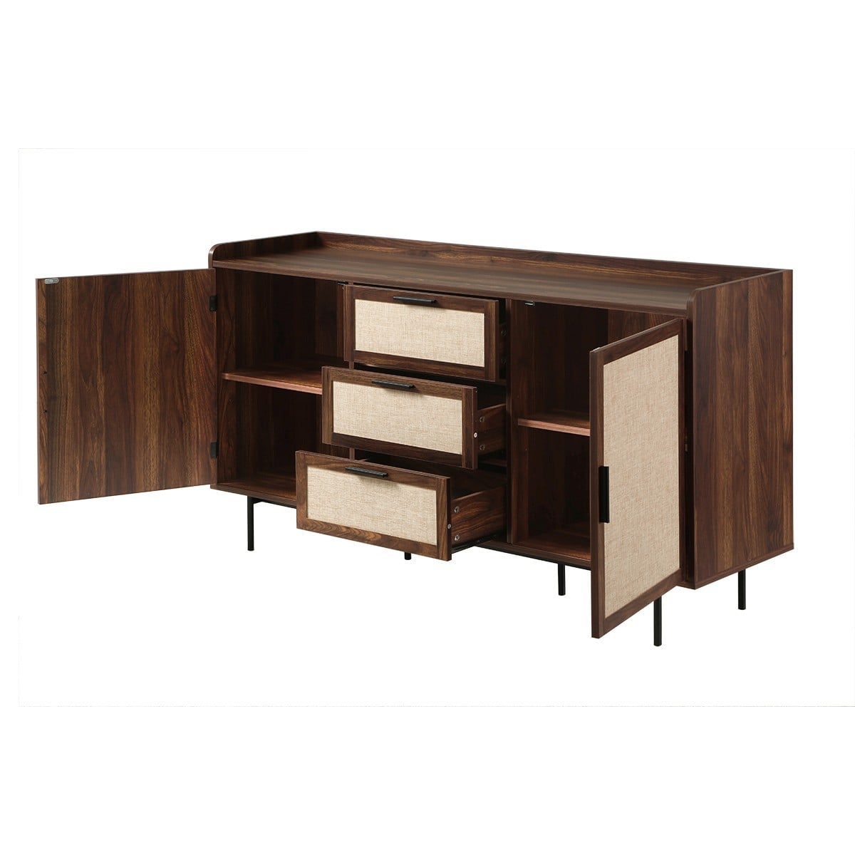 Buffet 2 portes 3 tiroirs JETSON bois foncé, CALICOSY