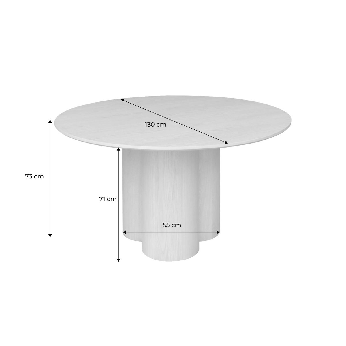 Table à manger ronde bois d'hévéa et placage chêne 4 places LEONORE naturel, SWEEEK