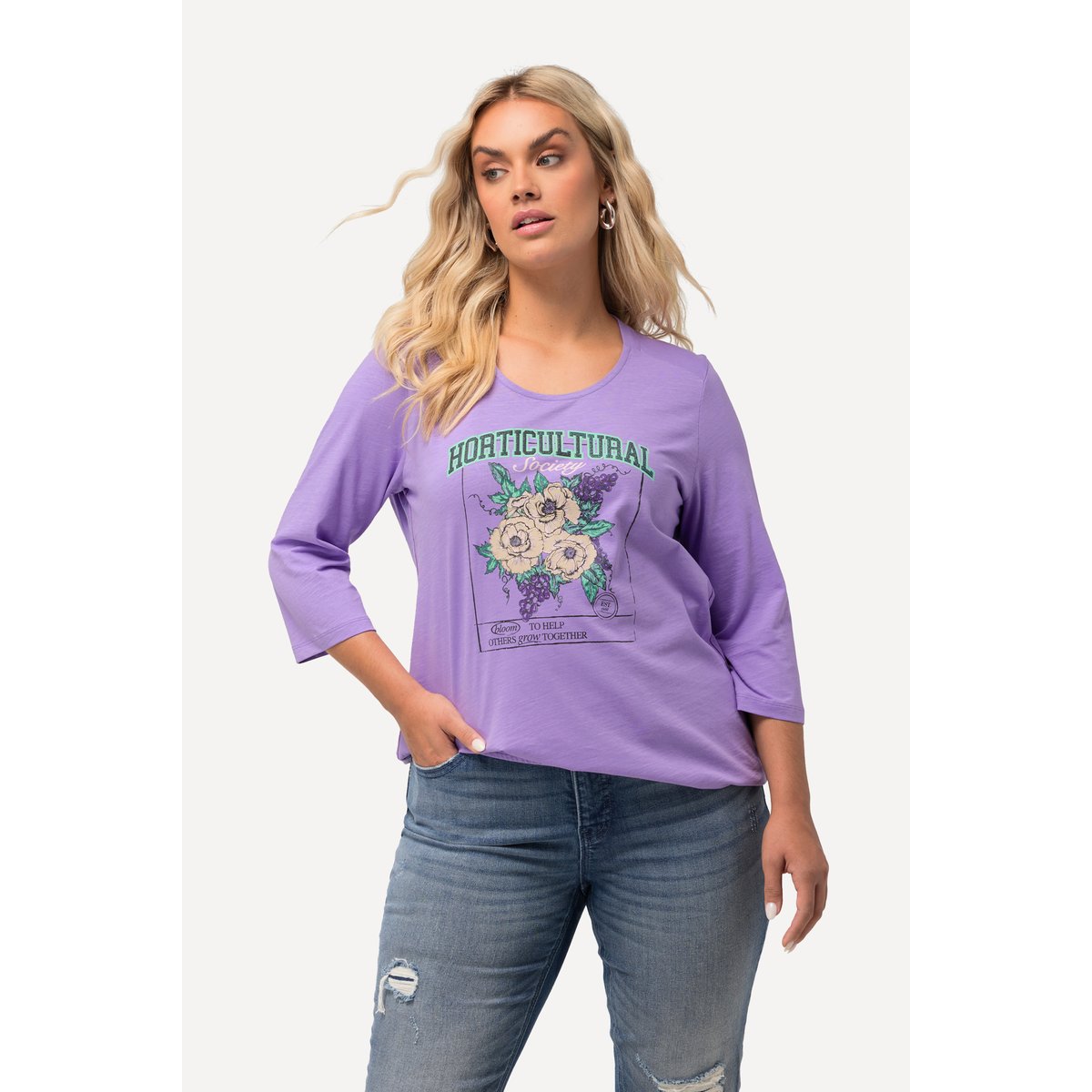 T-shirt, motif floral, base élastique lilas bleu, ULLA POPKEN