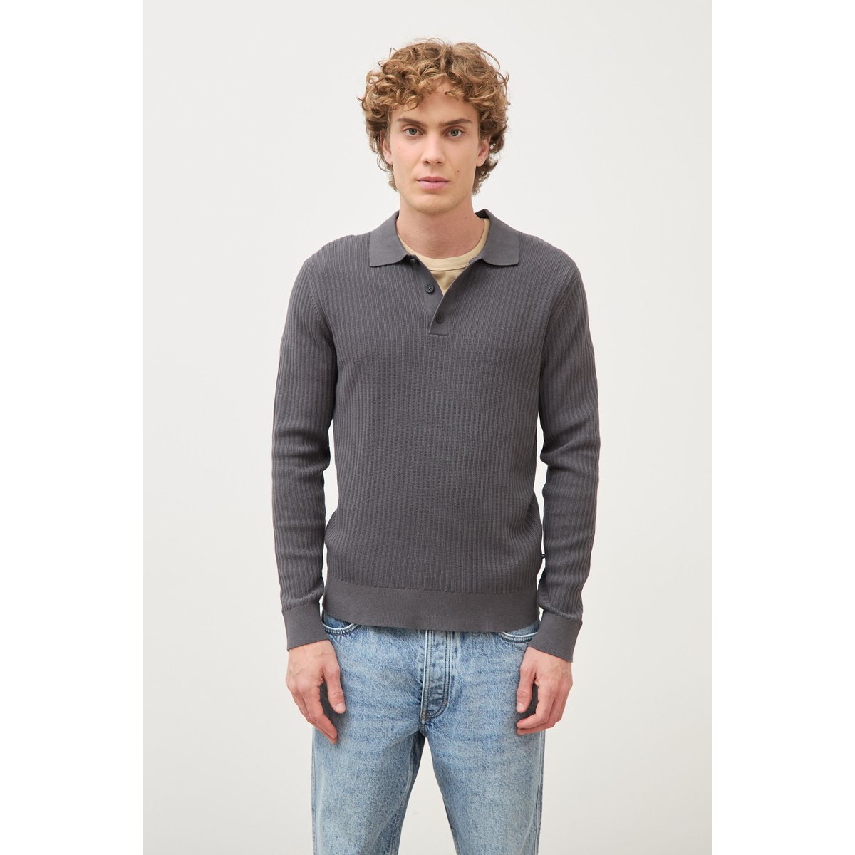 Pull manches longues en coton gris foncé, BONOBO