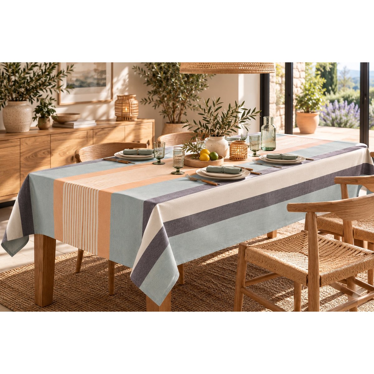 Nappe recyclée enduite Caresse Discrète azur, EDEN