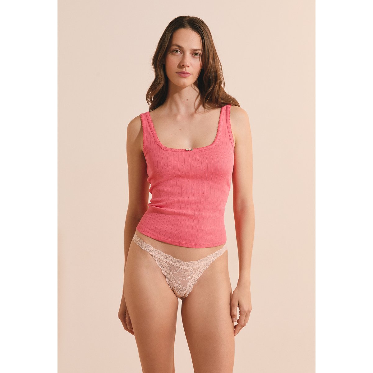 String avec dentelle BETTY rose poudre, ETAM