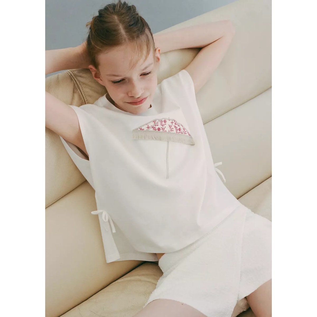 Jupe short en maille blanc cassé, MANGO KIDS