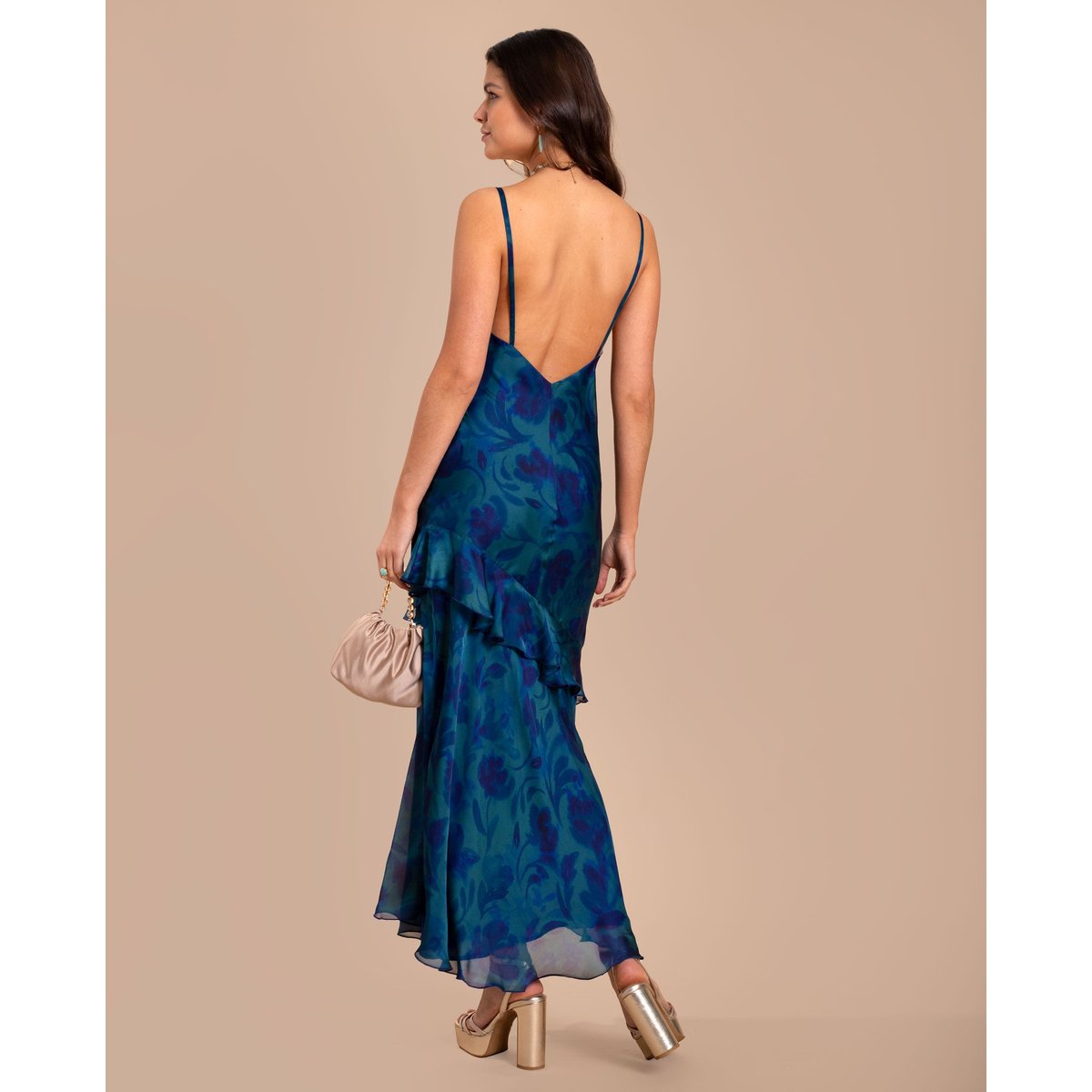 Robe longue nuisette avec volants multicolore, THE-ARE