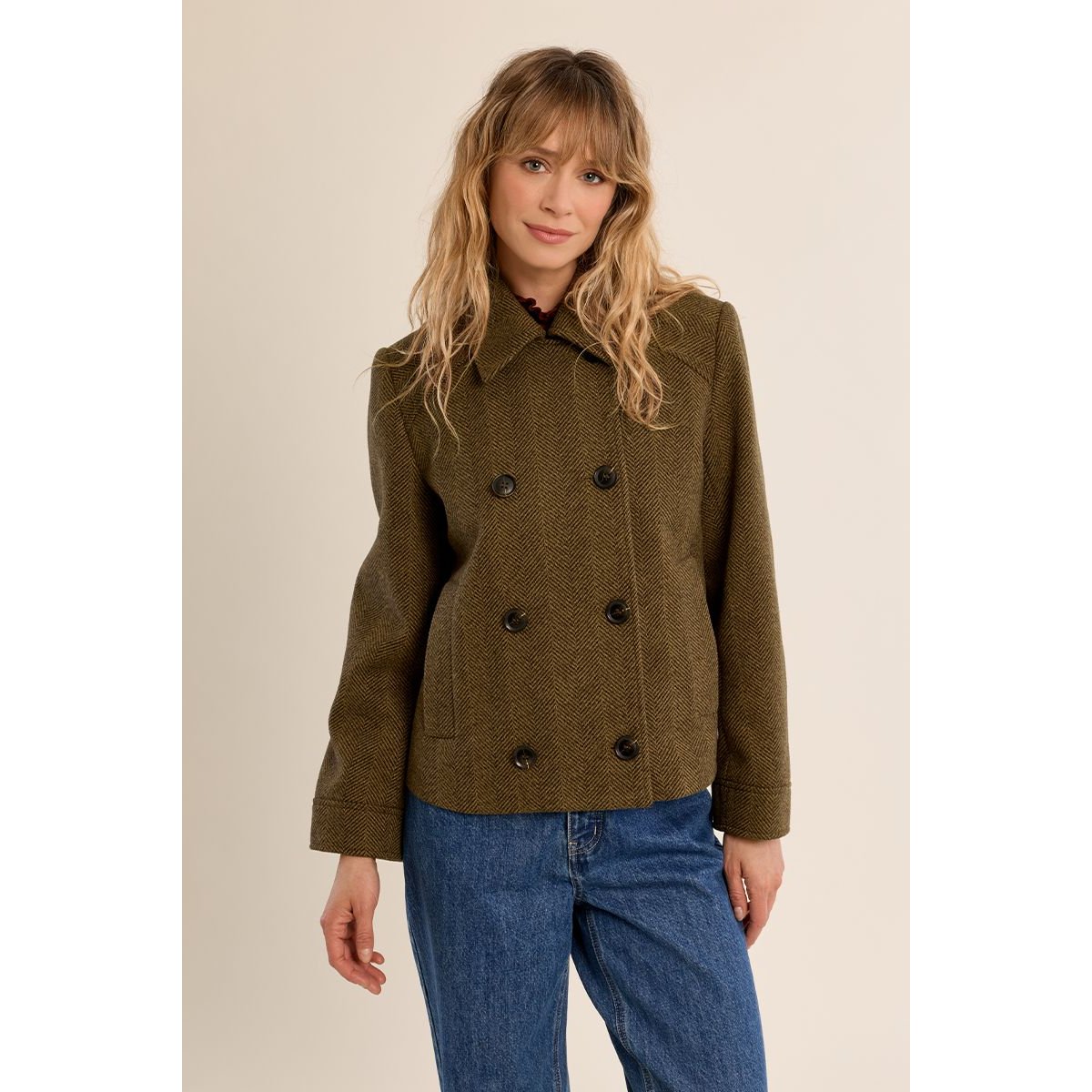 Veste courte à chevrons khaki, MOLLY BRACKEN