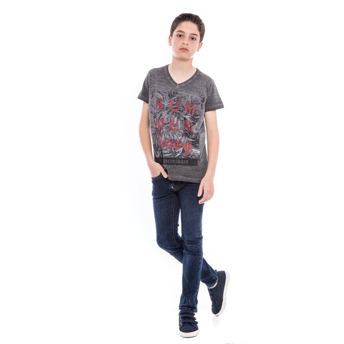 T-shirt Col V Nogota gris foncé, RITCHIE