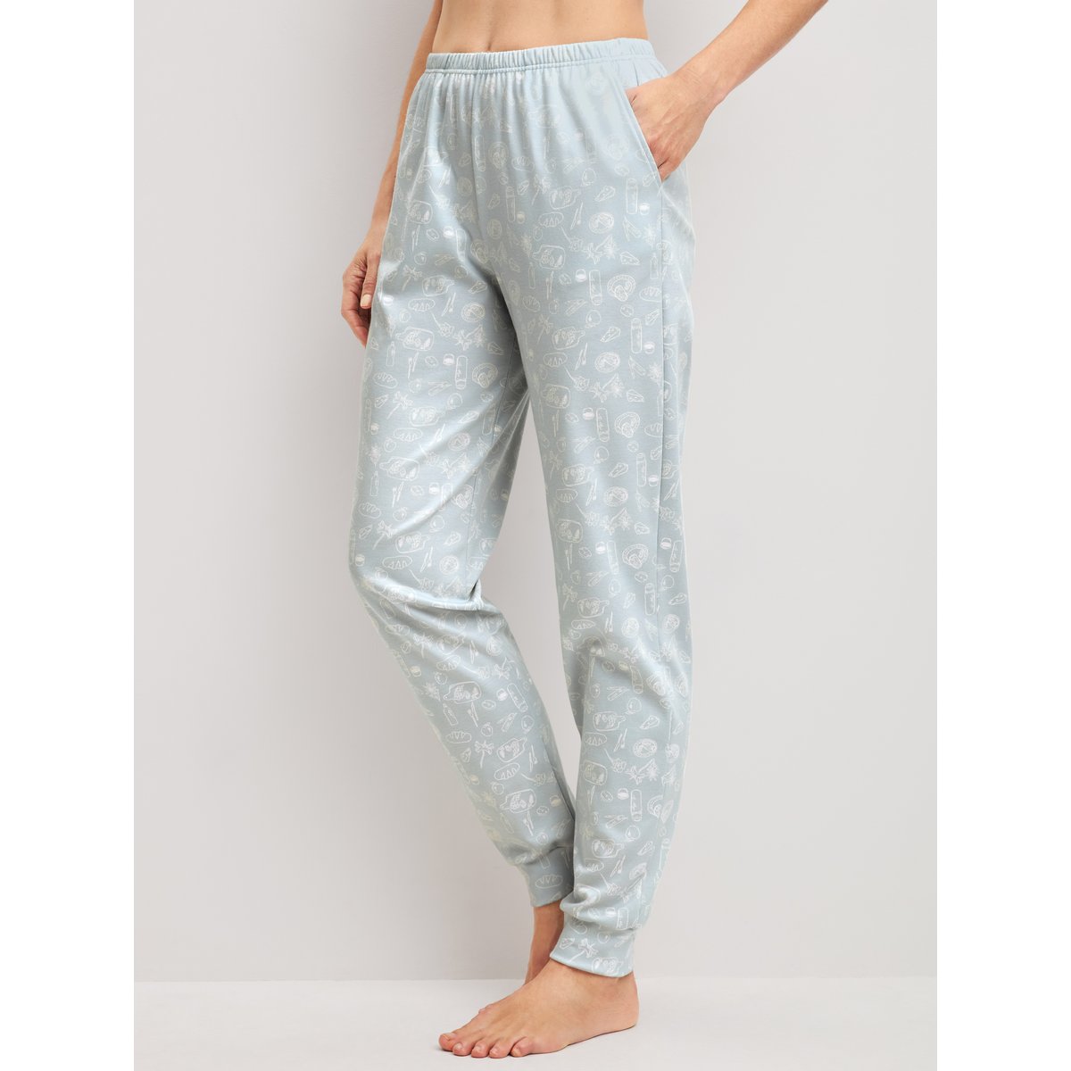 Pantalon de pyjama avec bords-côtes Coton ALPINE M&M pearl blue, CALIDA